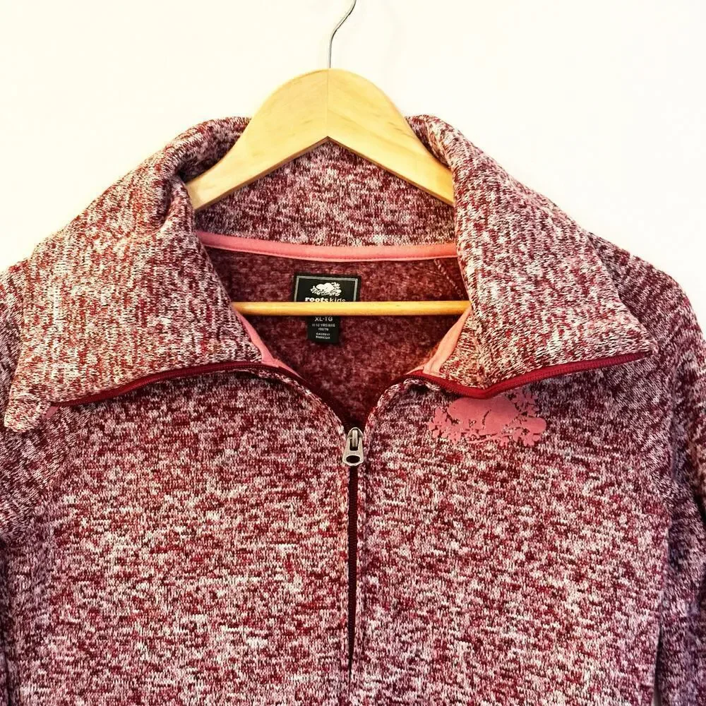 Roots Kids Fleece Sweater sz XL (14) Burgundy Full Zip Sweater